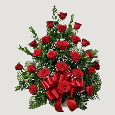 "Flower arrangement with 24 Red roses and fillers - Click here to View more details about this Product